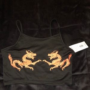 black crop top with dragons